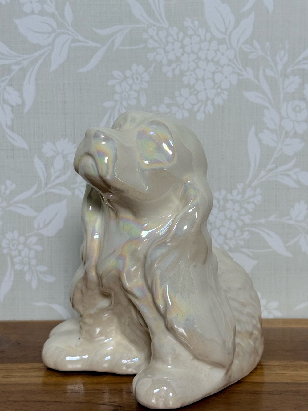 Vintage Ceramic Cocker Spaniel Dog with Iridescent Rainbow Luster Finish